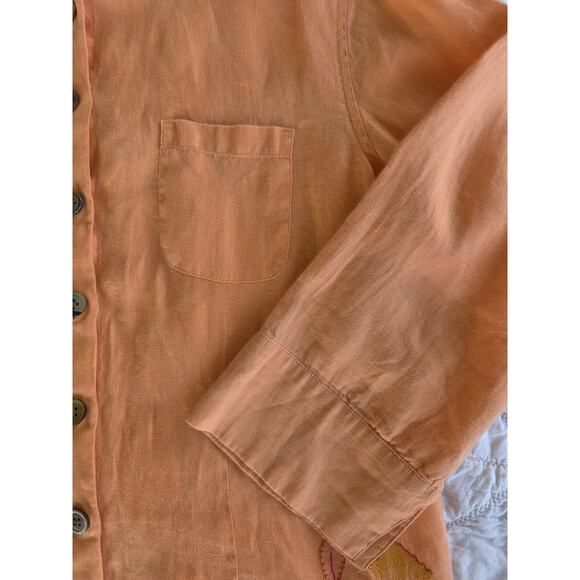 J. Jill Women's Medium 100% Linen Embroidered Tunic Top Peach 3 Quarter Sleeve - Picture 13 of 16